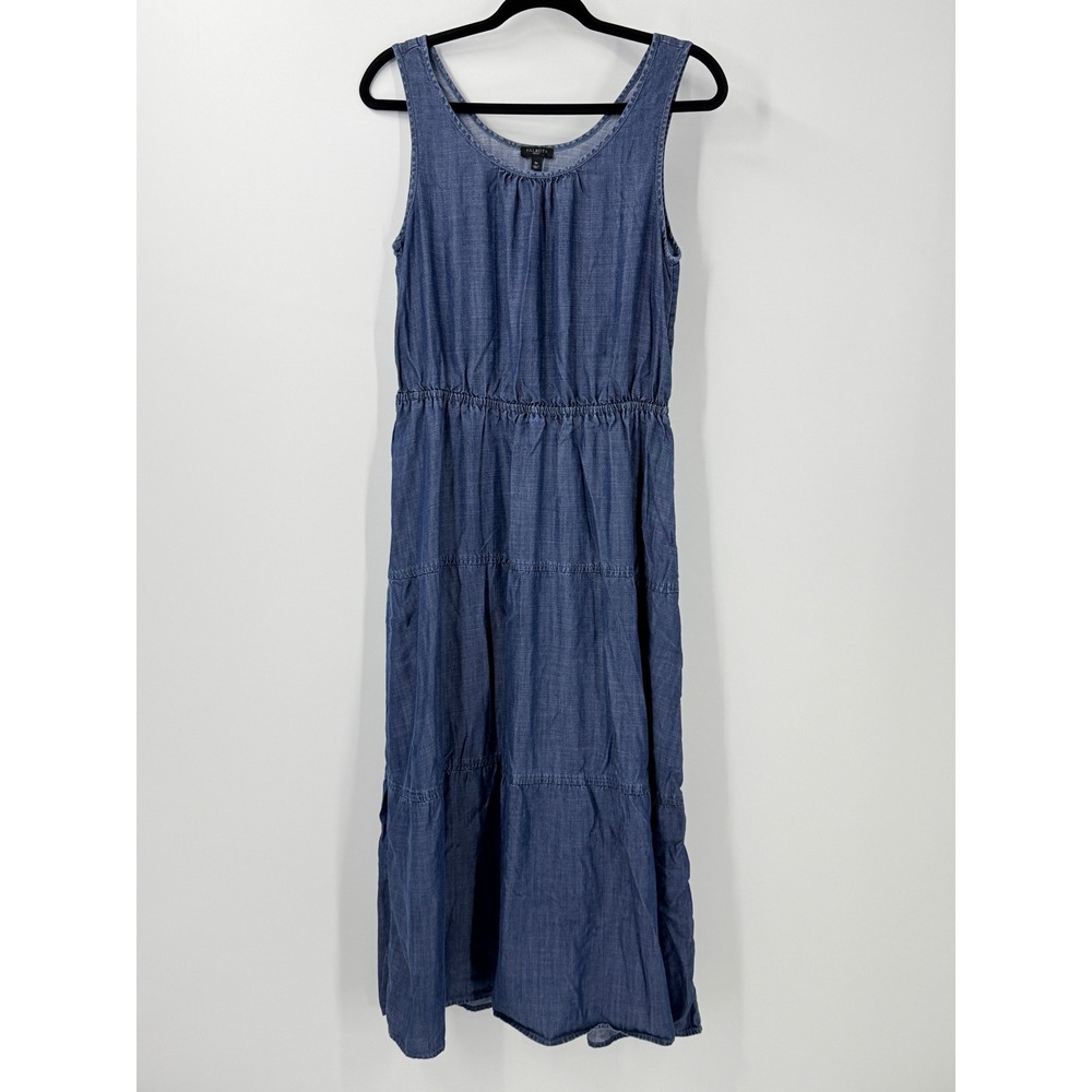 Cottagecore Chambray Talbots Tiered Maxi Dress Womens 8P Country beach vacation
